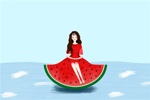 The picture shows a watermelon girl cartoon